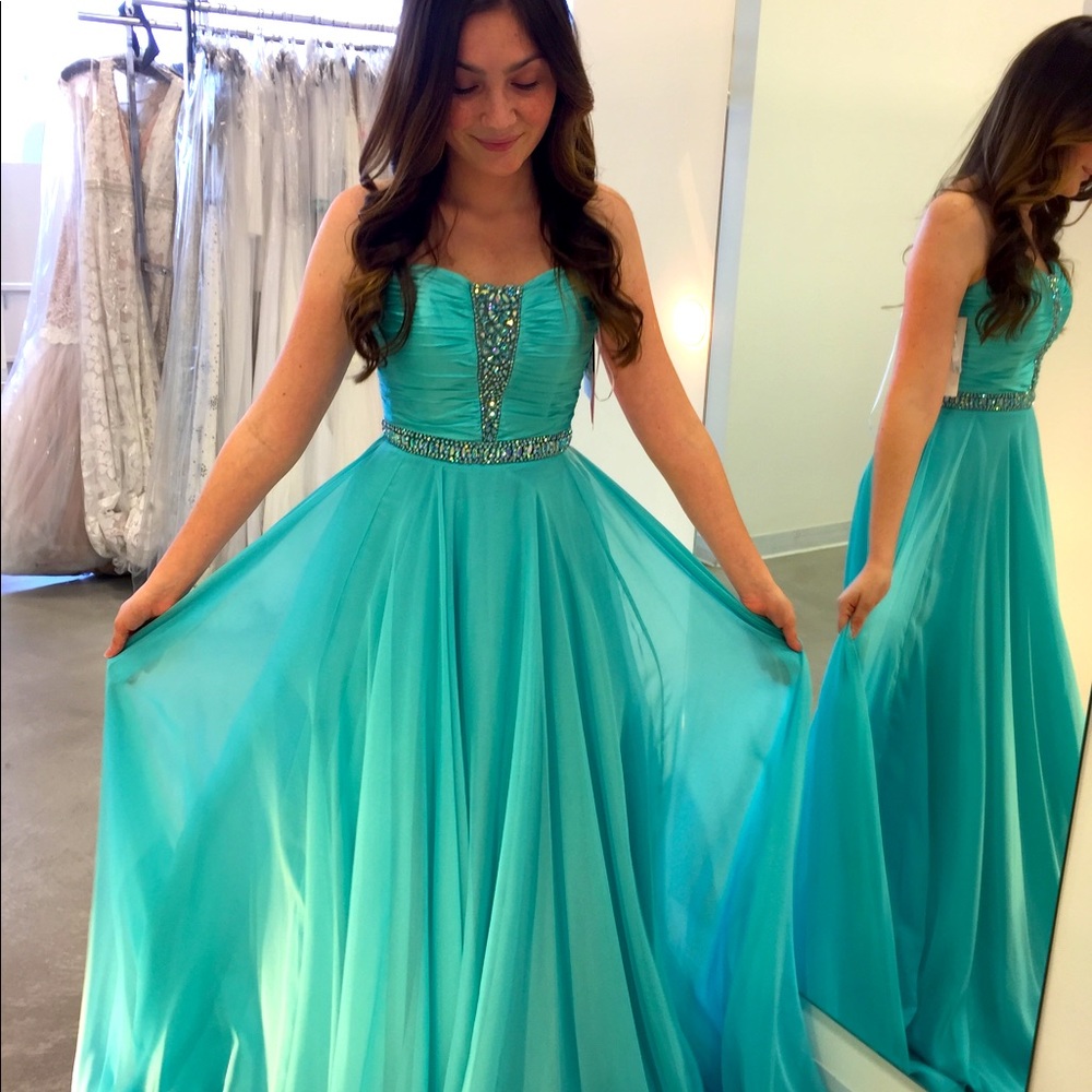 Sherri Hill aqua prom dress👗 size 0 - Picture 1 of 8